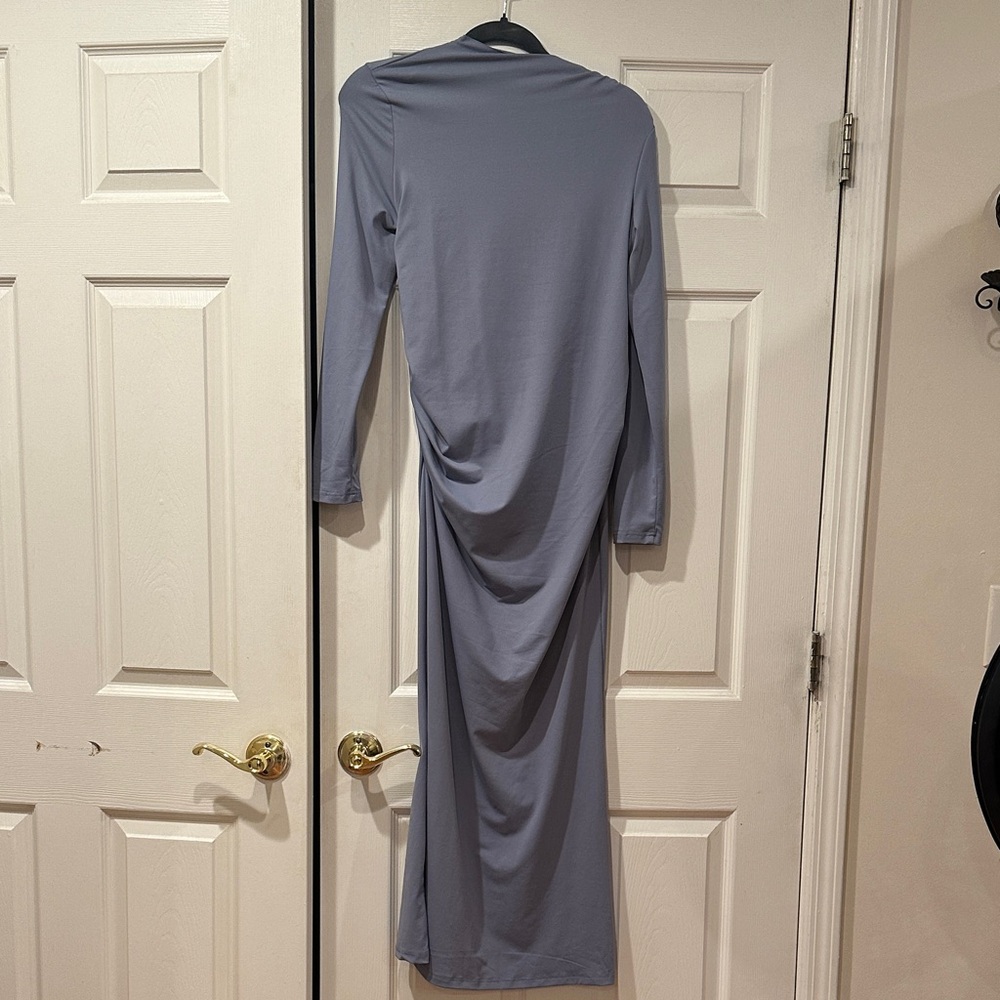 Elegant blue Gray maternity Long Sleeve Dress